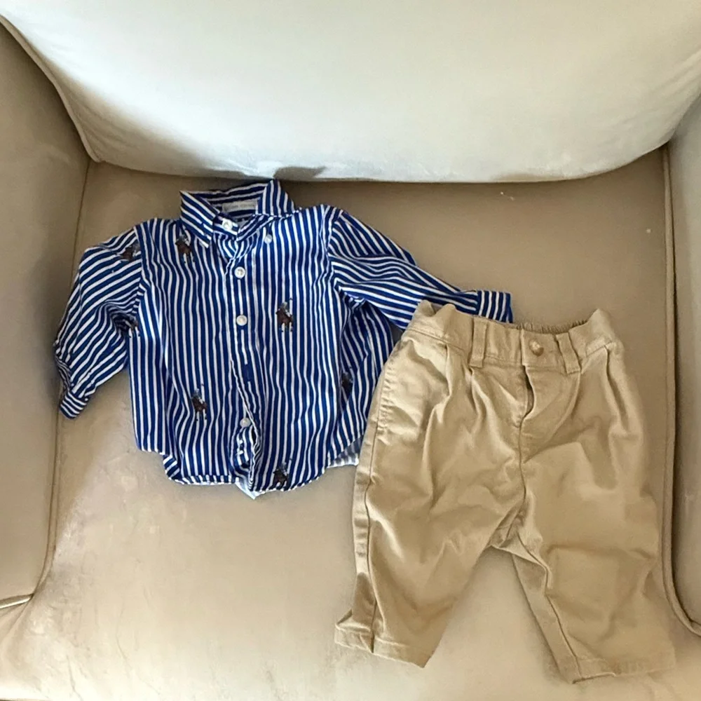 Boys Blue Striped Button-Down Shirt - Polo Embroidere